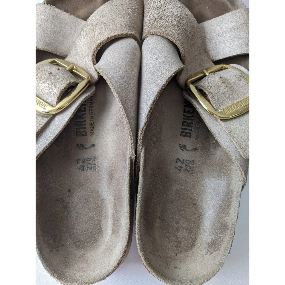 Birkenstock Siena Big Buckle Metallic Taupe Suede Slide Sandals Womens 42 L11 M9